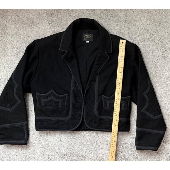 Vtg Chaqueta Size Small Black Wool Embroidered Cropped Jacket Intricate Design - Picture 3 of 14